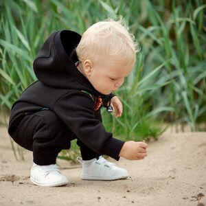 Kids overall/Cotton suit/ Bodysuit/Kids sweatsuit/Kids onesie/Long sleeve/Hooded/Warm/Baby suit BLACK FEATHER by Pilveke image 3