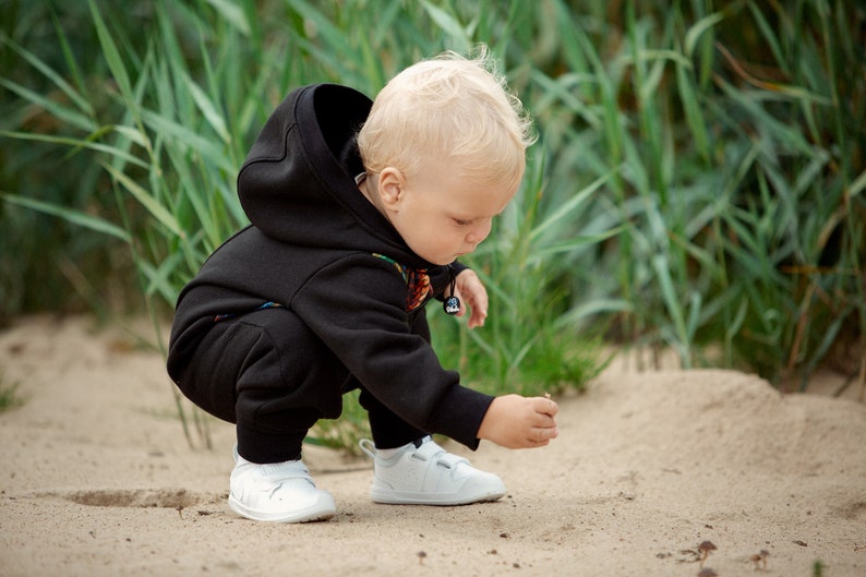 Kids overall/Cotton suit/ Bodysuit/Kids sweatsuit/Kids onesie/Long sleeve/Hooded/Warm/Baby suit BLACK FEATHER by Pilveke image 3