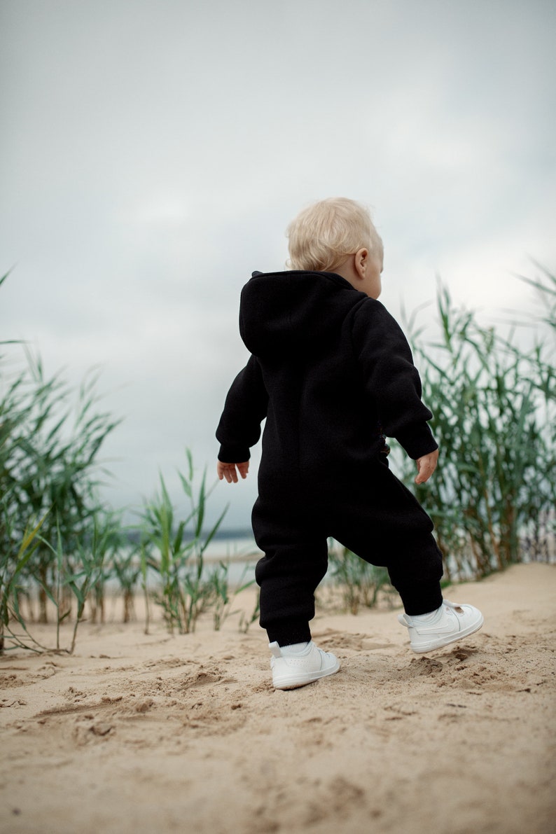 Kids overall/Cotton suit/ Bodysuit/Kids sweatsuit/Kids onesie/Long sleeve/Hooded/Warm/Baby suit BLACK FEATHER by Pilveke image 2