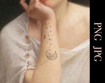 Dandelion Tattoo Design | Dandelion with Seeds Flying Away and Becoming Birds | Instant Download | Tattoo Stencil