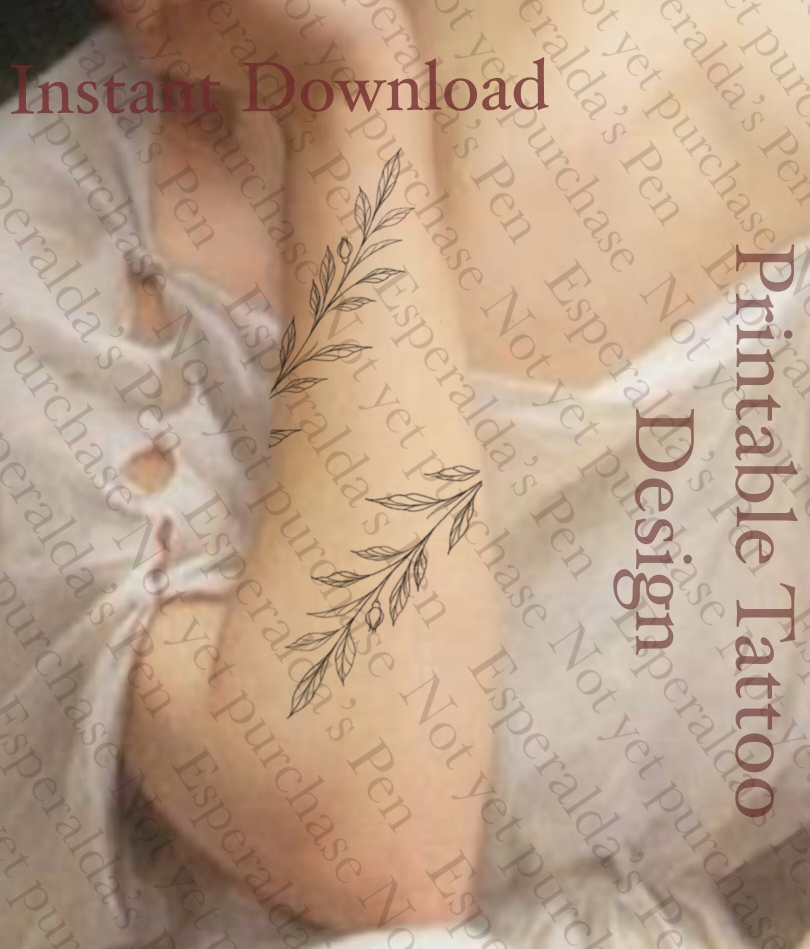 Vine Wrap Tattoo Design | Tattoo Stencil | Instant Download | Leaves Wrapping Around Arm Fine Line Tattoo Design