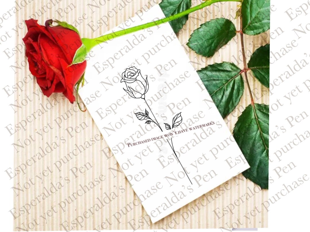 Printable Tattoo Design | Rose | Fine Line Delicate Stemmed Rose ...