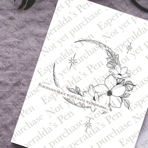 Moon with Flowers Tattoo Design | Crescent Moon Floral Tattoo Design Instant Download | Instant Tattoo Stencil Template