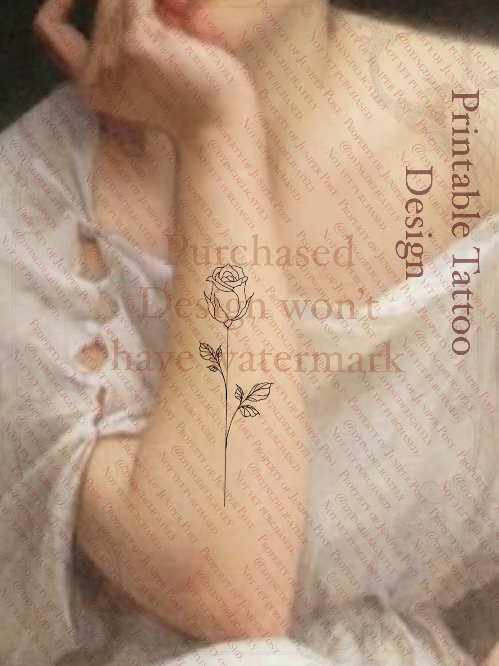 Printable Tattoo Design Rose Fine Line Delicate Stemmed - Etsy
