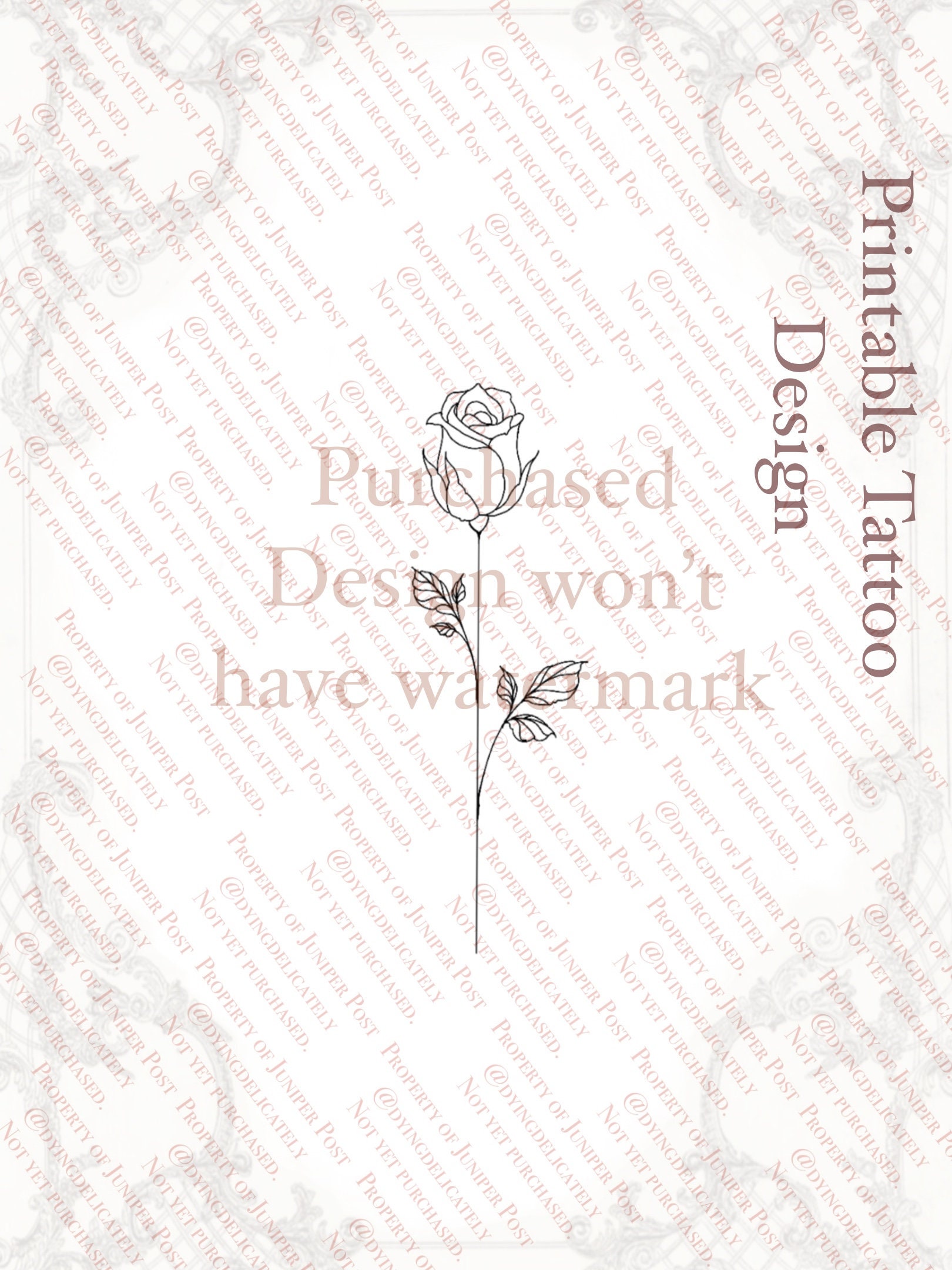 Printable Tattoo Design Rose Fine Line Delicate Stemmed - Etsy