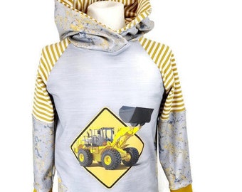 Sweat à Capuche Enfant Excavateur - Poche Kangourou, Capuche épaisse - 80% Coton, 20% Polyester