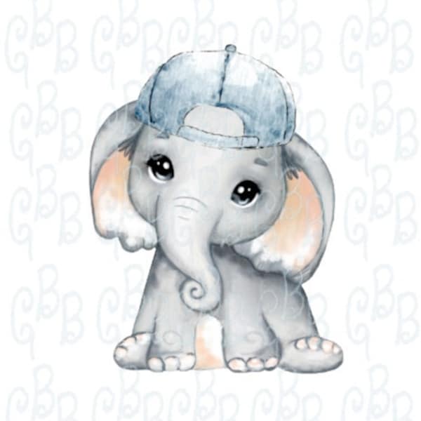 Baby Boy Elephant with Denim Hat Digital Download