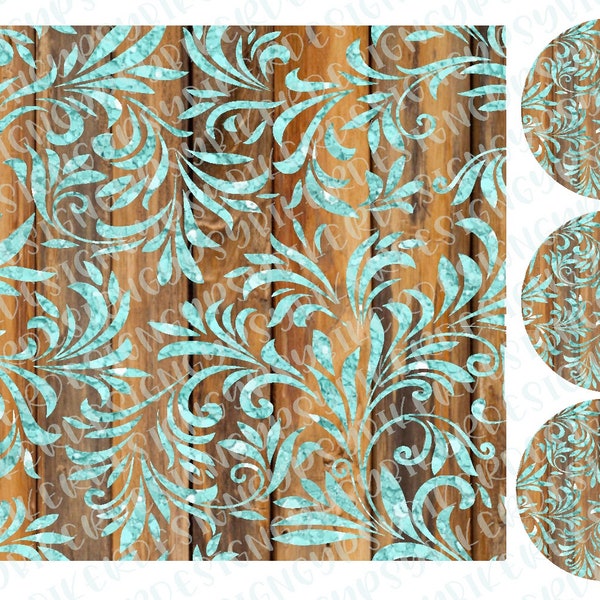 20 oz skinny Straight Digital Download Wood and Aqua Glitter Peekaboo