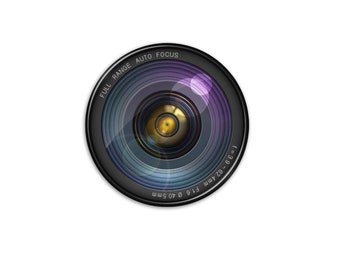 Könnte beinhalten: Ein schwarzes Kameraobjektiv mit einem silbernen Ring und einer goldenen Mitte. Das Objektiv trägt den Text "FULL RANGE AUTO FOCUS F1.6 40.5mm 62-68mm 1:3.6", der um den Rand gedruckt ist.