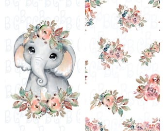 Baby Girl Elephant Fall Flowers Blanket Set Digital Download