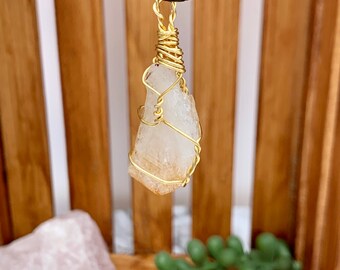 Citrine Crystal Pendant, Hand Wrapped Citrine Crystal in Gold Colored Copper Wire, Success Stone, Crystal Pendant