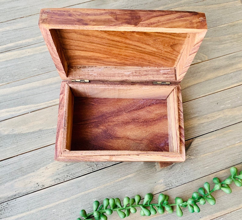 Celestial Brass Inlay Wooden Jewelry Box 4x6, Brass Inlay With Moon and Stars, Celestial Keepsake Box, Sun, Moon, Stars, Boho Trinket Box image 2