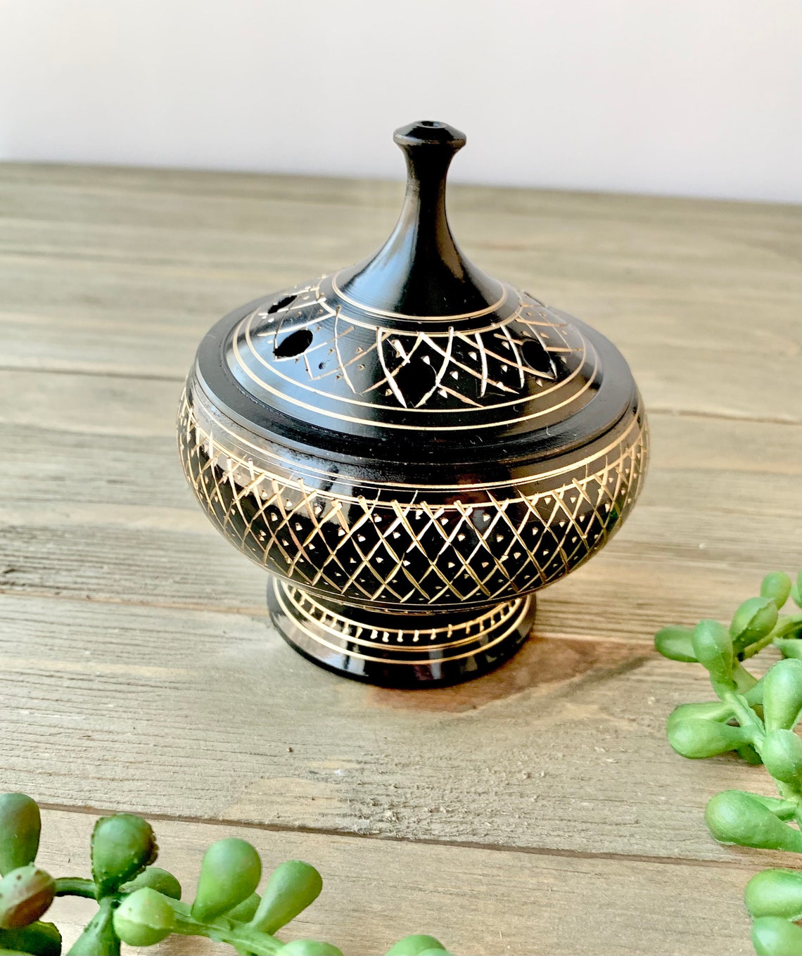 Brass Carved Incense Pot With Lid Heat Resistant Altar Pot Etsy