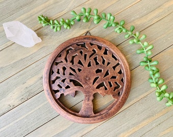 Tree of Life Wall Decor 6”, Carved Wooden Tree of Life, Pagan, Wiccan, Spritual, Wooden Tree of Life Altar Tile With Wall Hanger, Altar Tile