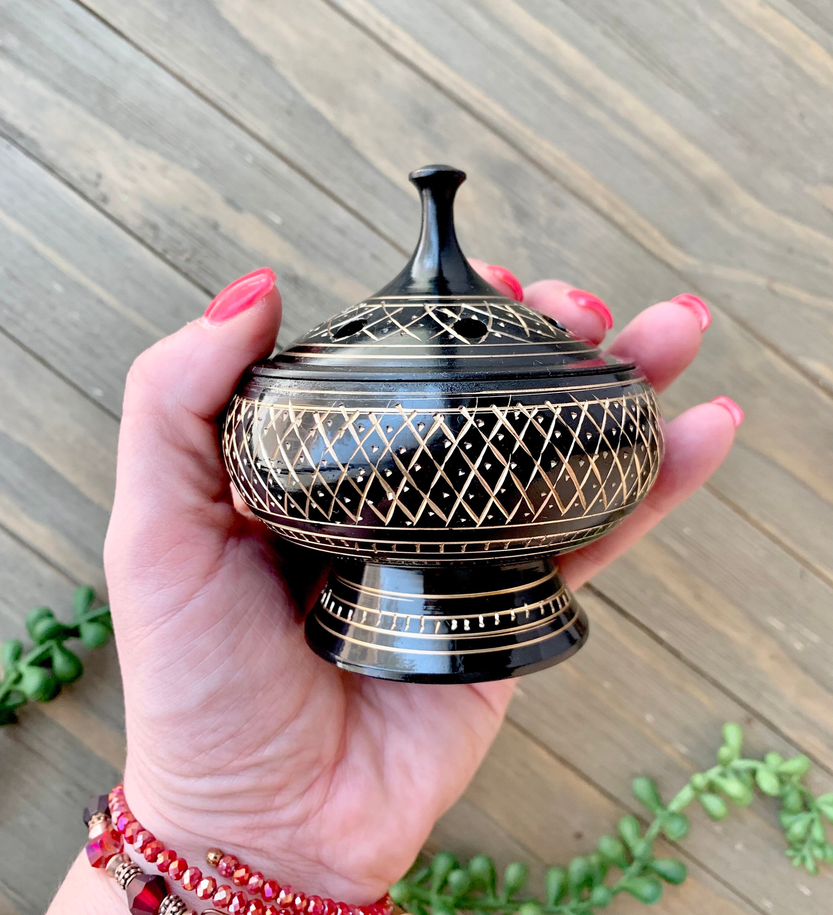 Brass Carved Incense Pot With Lid Heat Resistant Altar Pot Etsy