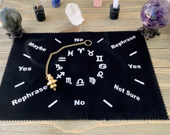 Zodiac Pendulum Mat 12x8, Velvet Top, Altar Cloth, Black and White Pendulum Mat, Astrological Signs, Zodiac Signs, Dowsing, Divination