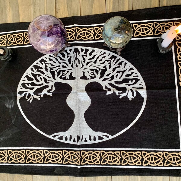 Tree Goddess Altar Cloth 13”x19”/ Tree of Life/Celtic Tree With Goddess/ Small Tapestry/ Thick Cotton/ Tree Goddess Decor/Celtic Knot Border
