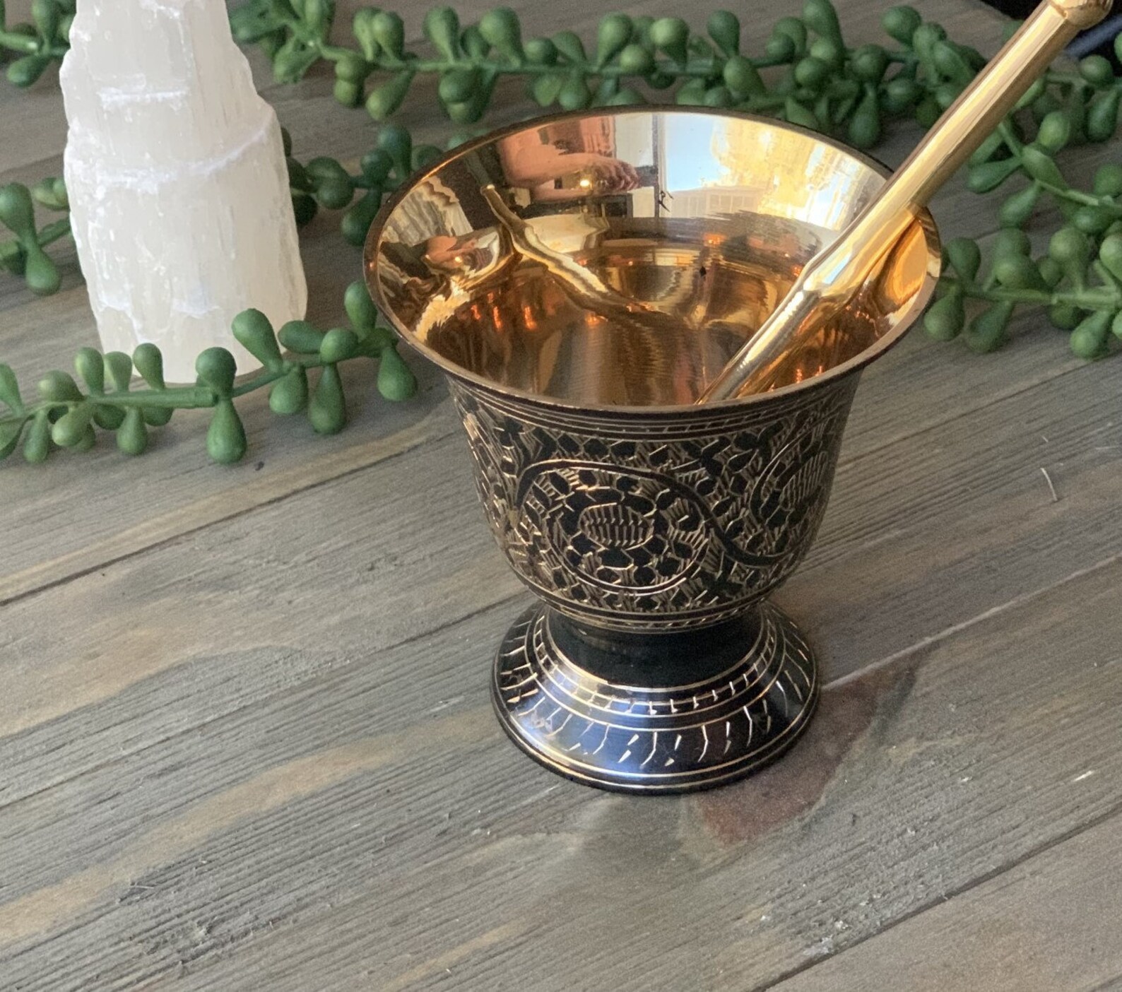 Unique Engraved Mortar and Pestle/solid Brass/black | Etsy