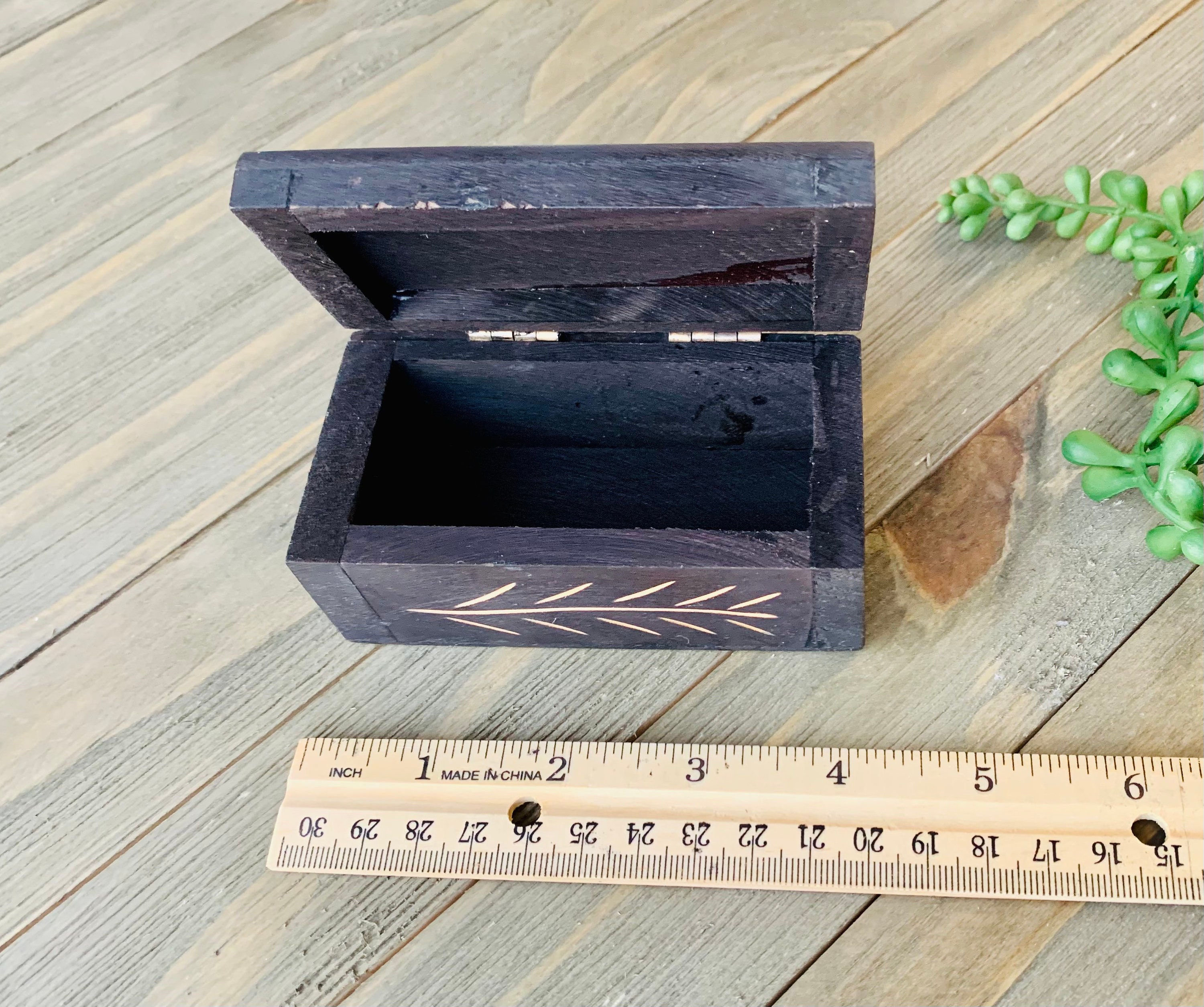 Small Black Jewelry Box 2x4 Jewelry Box Carved With Leaves Etsy