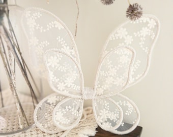 Baby & Child Floral Fairy Double Wing dressup quality crafted wings handmade lace fairy wings for kids and parties pretend play ivory floral