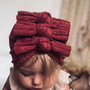 High Quality Fig Three bow knot turban 1year - 3Y cable knit stretchy warm
