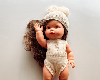 Minikane Doll Clothes tutina per bambole lavorata a maglia tutina crema marrone nudi paola reina miniland qualità luna e stella ricamo bambola berretto