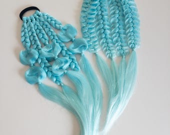 Child Mermaid Hair Thick Luxurious Hair Ponytail Braided kids hair extension *ready to wear* High quality Colourful Hair Birthdays parties