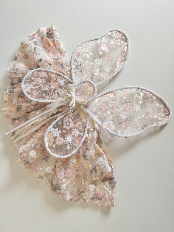 Baby & Child Floral Sequin Fairy Wings dress up quality wings handmade lace fairy wings kids parties pretend play sequin Skirt 1st birthday