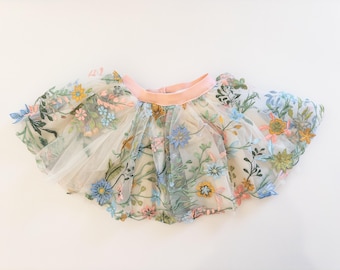 Blommig broderad tutu kjol barn tutu tyll älvkjol blommig kjol ballerina kjol baby present unika kläder 3D blommig prinsessa