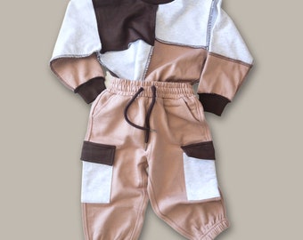 High quality Children’s patchwork lounge set tracksuit pullover size 1 2 3 4 5 6 unisex outfit jumpers comfort oversized baby clothing