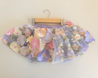 Floral embroidery tutu skirt child tutu tulle fairy skirt floral skirt ballerina skirt baby gift unique clothing 3D floral princess
