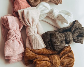 Grof gebreide hoofdband met grote strik, detail zachte superelastische babyhoofdband met sterke ondersteuning 6 maanden - 2 jaar