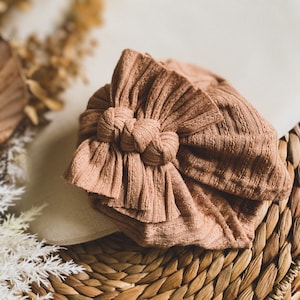 High Quality Warm Beige Three bow knot turban 1Y - 3Y cable knit stretchy warm