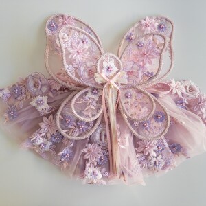 Baby Child Floral Fairy Wings dress up quality crafted wings handmade lace fairy wings kids parties pretend play 3D floral mystical zdjęcie 15