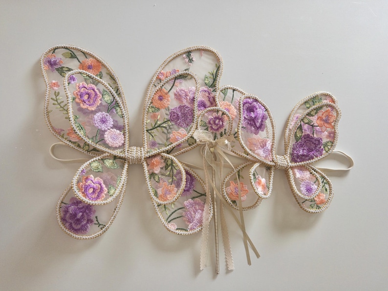 Floral Fairy Wings Handmade Embroidered Lace fairy wings Birthday Festival Fairy Costume image 6