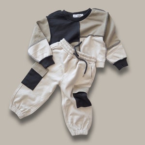 High quality Children’s patchwork lounge set tracksuit pullover size 1 2 3 4 5 6 unisex outfit jumpers comfort oversized baby clothing