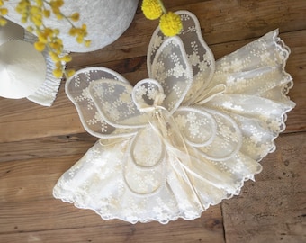 Baby-Kind-Fee Blumen Doppelflügel Anzieh Qualität Fee Flügel handgefertigte Spitze Fee Flügel Kinder-Parteien so tun, als ob sie spielen elfenbein geblümt