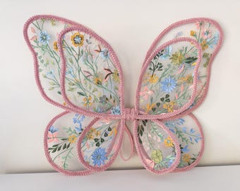 Extra grote feeënvleugels voor volwassenen met bloemenborduurwerk, hoogwaardige vleugels, dubbele vleugels, verkleedkostuum voor feestjes, feeënkostuum, 3D-feeënvleugel met bloemenmotief