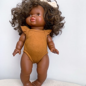 Minikane Doll clothes burnt caramel  Doll romper ribbed frill sleeves dolly Miniland paola reina 34cm outfit