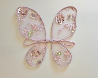 Child Floral Fairy Wings dressup High quality handmade fairy wings kids parties pretend play sequin princess accessory enchanted