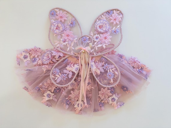Baby Child Floral Fairy Wings dress up quality crafted wings handmade lace fairy wings kids parties pretend play 3D floral mystical