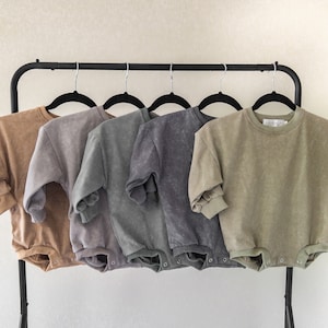 High Quality Stone wash Cotton Toddler Sweater Bubble Romper Soft Baby Clothes Oversized Romper With Long Sleeves Boy romper girl 1 T 2T 3T