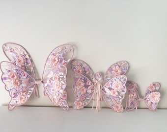 Alas de hada con bordado floral para bebé, niño y adulto, de calidad, hechas a mano, de encaje, para fiestas infantiles, juego de simulación, disfraz de cumpleaños para niños
