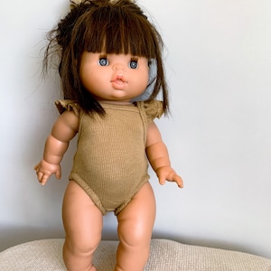 Minikane Doll clothes burnt caramel  Doll romper ribbed frill sleeves dolly Miniland paola reina 34cm outfit