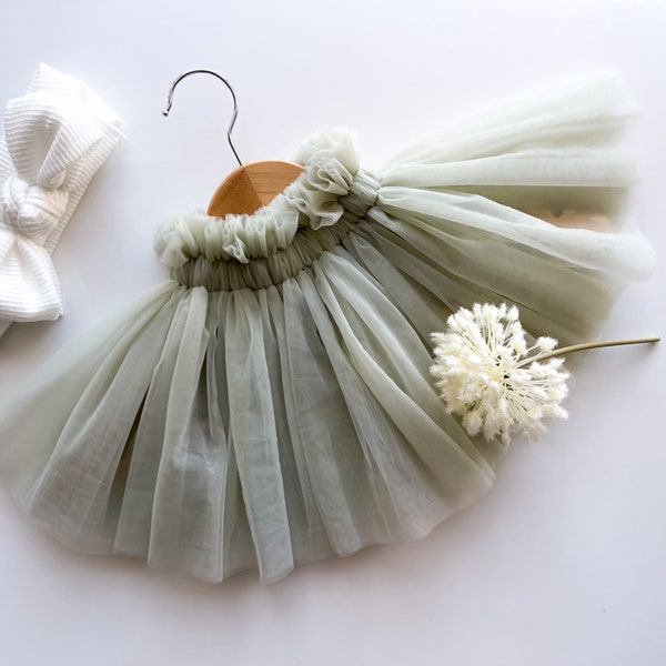 Tutu bébé en tulle doux jupes tutu pour tout-petit taille 1 2 3 4 5 ans jupe de danse moderne pour enfants tenue ballerine fée vert sauge