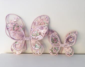 Ali da fata floreali per bambina e adulta, ali da fata con paillettes di qualità, feste per bambini, giochi di ruolo, principessa con paillettes, incantata, 1° compleanno, fata bambina