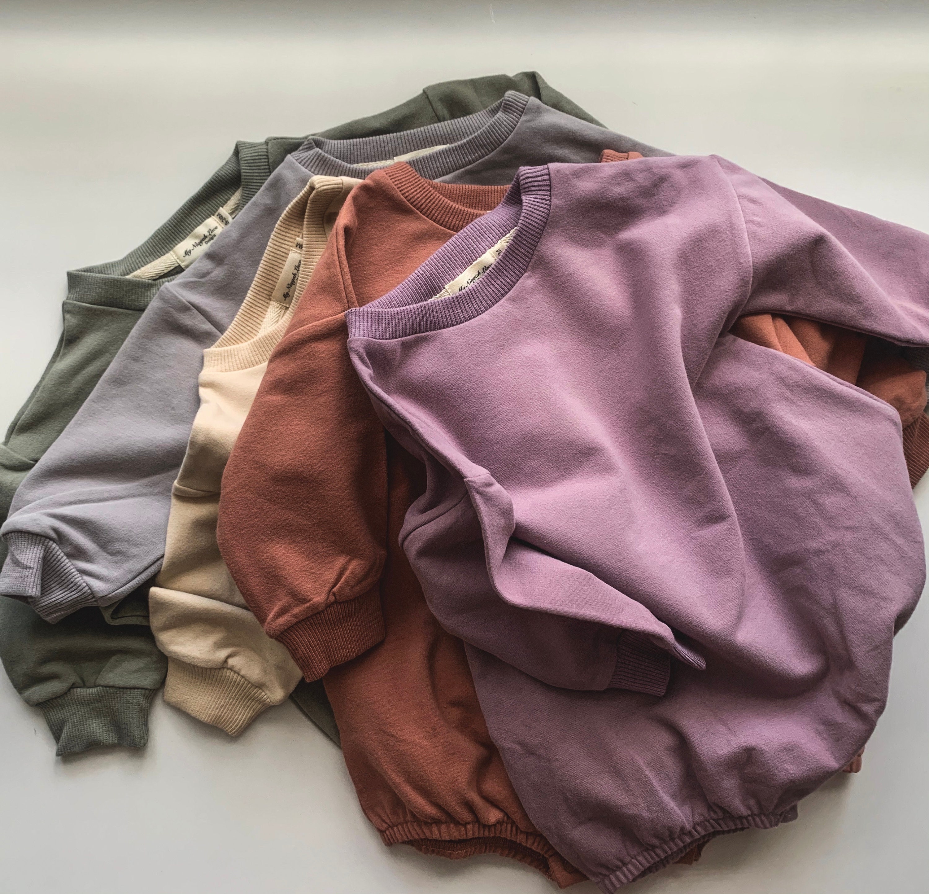 Organic Cotton Toddler bubble romper sweater terry oversized romper for baby high quality dusty purple cream clay baby outfit