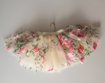 Saia tutu bordada floral para bebê, saia tutu infantil, saia de tule de fada, saias florais, saia de bailarina, presente para bebê, roupa exclusiva