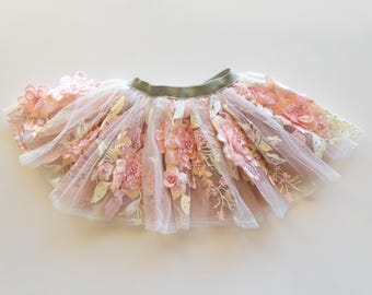 Gonna tutù con ricamo floreale di alta qualità, gonna tutù per bambina, gonna da fata, gonna da ballerina floreale, regalo per neonato, ricordo, servizio fotografico principessa floreale 3D