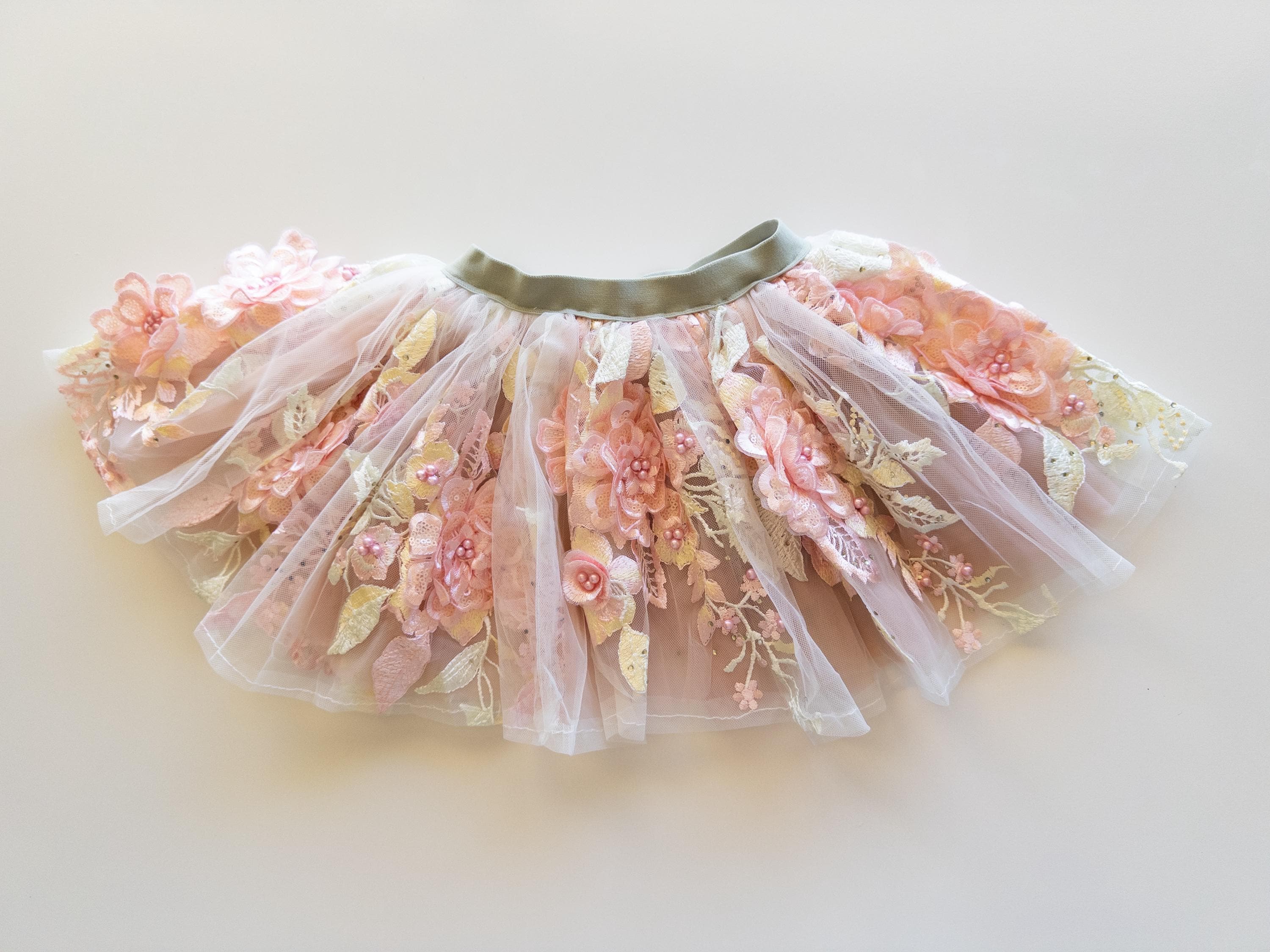 High Quality Floral embroidery tutu skirt child tutu fairy skirt floral ballerina skirt baby gift keepsake 3D floral princess photoshoot
